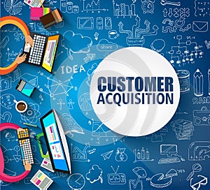 Customer Acquisition concept with Doodle design style:people int
