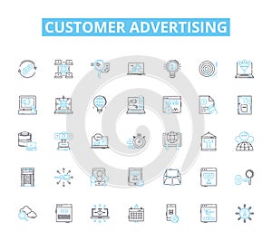 Customer advertising linear icons set. Targeting, Segmentation, Personalization, Messaging, Promotion, Engagement