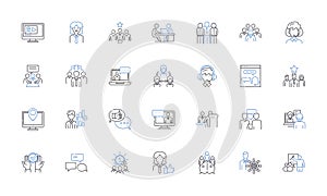 Customer advocacy line icons collection. Loyalty, Advocacy, Satisfaction, Referral, Trust, Engagement, Retention vector