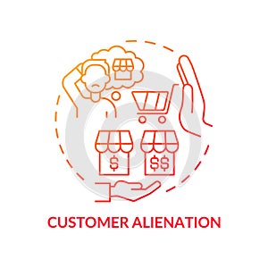 Customer alienation red gradient concept icon