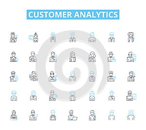 Customer analytics linear icons set. Segmentation, Insights, Retention, Acquisition, Sentiment, Loyalty, Behavior line