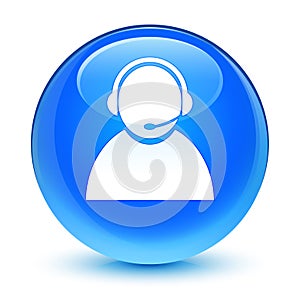 Customer care icon glassy cyan blue round button