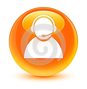 Customer care icon glassy orange round button
