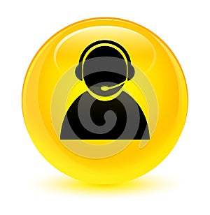 Customer care icon glassy yellow round button