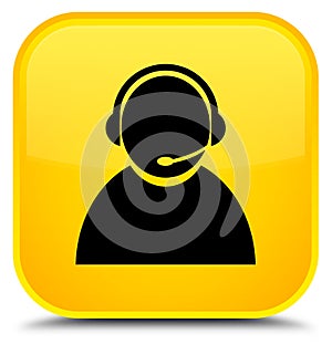 Customer care icon special yellow square button