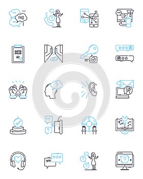 Customer care linear icons set. Support, Satisfaction, Assistance, Service, Empathy, Responsiveness, Communication line