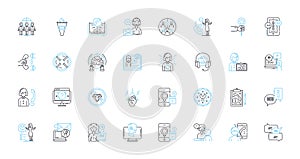 Customer care linear icons set. Support, Satisfaction, Assistance, Service, Empathy, Responsiveness, Communication line