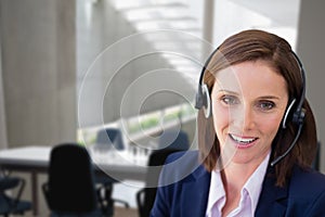 Customer care representative woman against office background