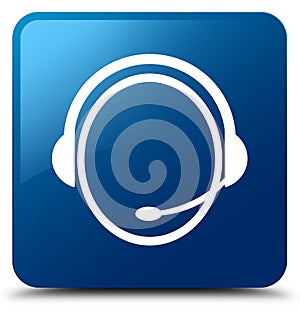 Customer care service icon blue square button