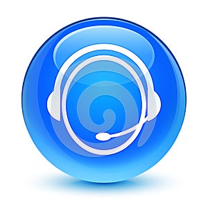 Customer care service icon glassy cyan blue round button