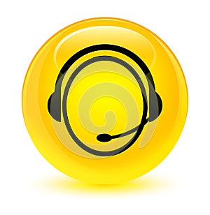 Customer care service icon glassy yellow round button