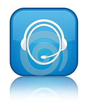 Customer care service icon special cyan blue square button