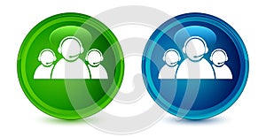 Customer care team icon artistic shiny glossy blue and green round button set