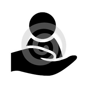 Customer care vector icon.  management support and help client illustration symbol. patient assistance sign or logo.