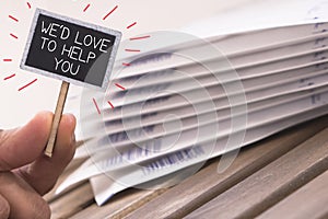 Customer or client support center concept with many envelopes on a desk and billboard