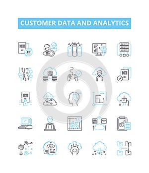 Customer data and analytics vector line icons set. customer, data, analytics, insights, profiling, segmentation photo