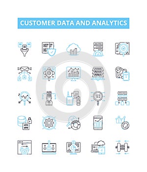 Customer data and analytics vector line icons set. customer, data, analytics, insights, profiling, segmentation photo