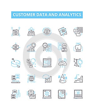 Customer data and analytics vector line icons set. customer, data, analytics, insights, profiling, segmentation photo