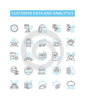 Customer data and analytics vector line icons set. customer, data, analytics, insights, profiling, segmentation photo