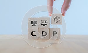 Customer Data Platform CDP concept. Marketing tool benefit for online business. Data planning for customer database mangement an