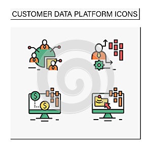 Customer data platform color icons set