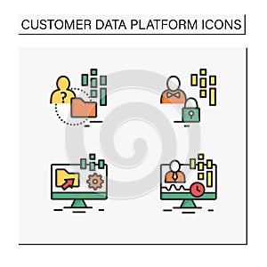 Customer data platform color icons set