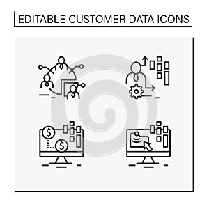 Customer data platform line icons set