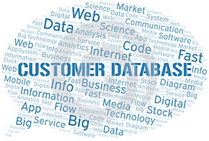 Customer Database vector word cloud, made with text only.