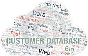 Customer Database vector word cloud, made with text only.