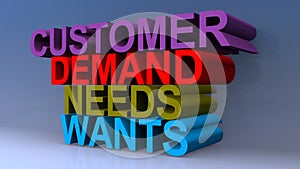 Customer demand needs wants on blue