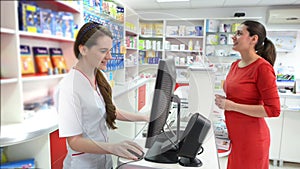 Customer in a drugstore searching for medical products