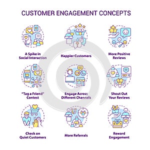Customer engagement concept icons set