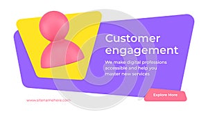 Customer engagement digital marketing promo strategy development social media banner 3d icon vector