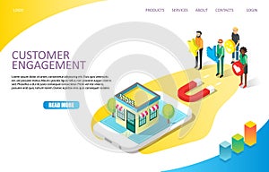 Customer engagement landing page website vector template