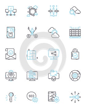 Customer engagement linear icons set. Feedback, Loyalty, Communication, Interaction, Personalization, Satisfaction