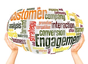 Customer engagement word cloud hand sphere concept