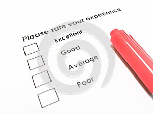 Customer experience concept with check box and a pen.