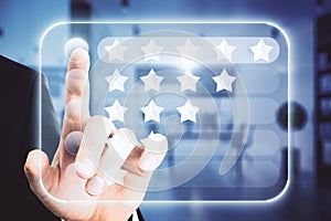 Customer experience concept with finger clicking customer feedback on digital screen