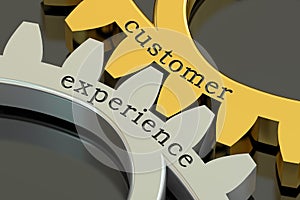 Customer Experience concept on the gearwheels, 3D rendering