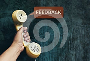 Customer Experience Concept, Hand raising Telephone and Listen F