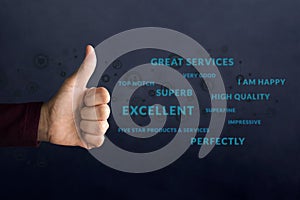 Customer Experience Concept. Happy Client show Thumb Up in meaning