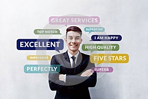 Customer Experience Concept. Happy Young Client standing at the