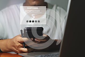 Customer Experience for Goods services Concept, Best Excellent Services Rating for Satisfaction present by Client pressing Five