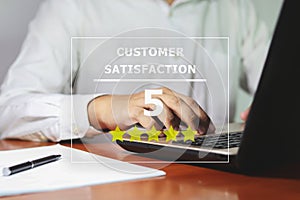 Customer Experience for Goods services Concept, Best Excellent Services Rating for Satisfaction present by hand of Client pressing