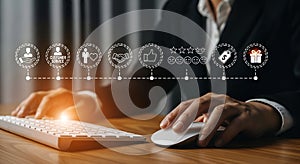 Customer Experience Journey with Icons and Hands Typing