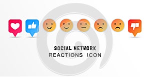 Customer feedback appraisal concept. Smiley face, like, heart and thumb up icons. Emotion Icons. Yellow smiling, angry and happy.