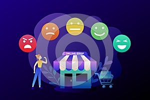 Customer feedback giving rating based on experience or quality from product, The scale of emotions with smiles.