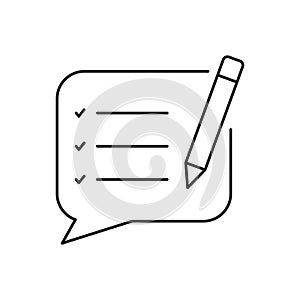 Customer Feedback Line Icon. Support Chat, Text Report Sign. Write Content. Speech Bubble With Pencil Linear Pictogram