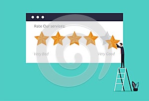 Customer feedback and rating 5 stars concept, satisfaction review to increase product improvement and business development