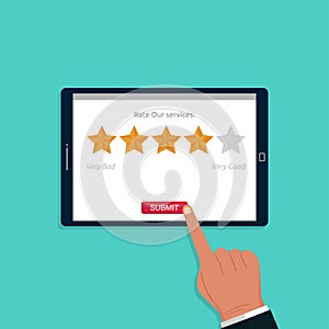 Customer feedback and rating 5 stars concept, satisfaction review to increase product improvement and business development